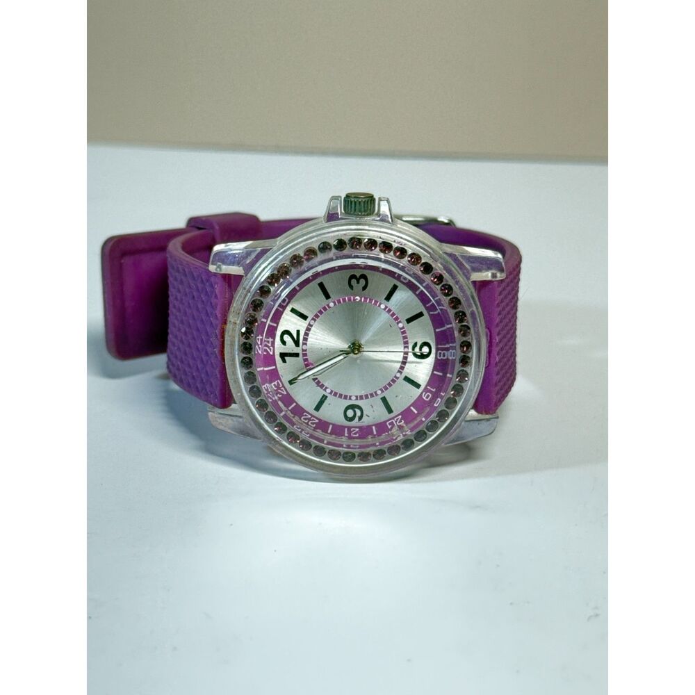 FMD Women's Purple Crystal Bezel Quartz Watch Purple Silicone Band